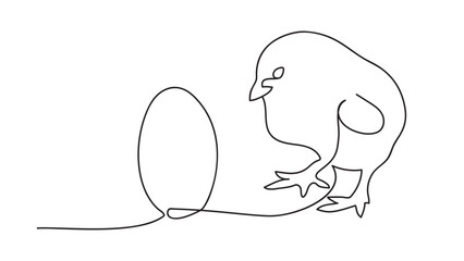 Easter chick and egg, one line art. Easter, solid line © YanaBerezh