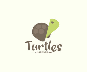 Cartoon turtle graphic design. Сute turtle hiding in shell logo design. Happy funny animal tortoise vector design