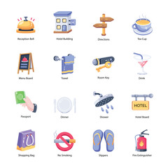 Flat Icons Pack of Hotel Accessories

