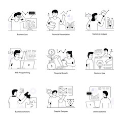 Set of Business Planning Line Illustrations 

