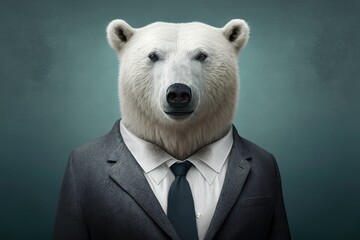 Portrait of a polar bear dressed in a formal business suit, generative ai	