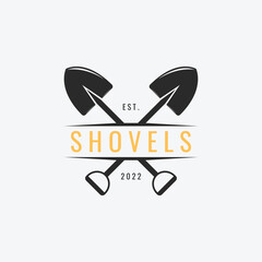 Simple Vector Shovel Logo Template. Tools Icons for Gardening and Farming.