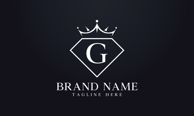 Diamond crown logo. Luxury queen logo for jewelry with letters