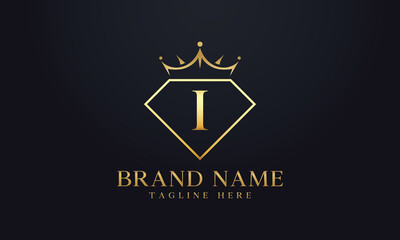 Diamond crown logo. Luxury queen logo for jewelry with letters