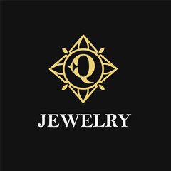 Q Letter with Sparkle and Diamond Icon for Jewelry Ring, Necklace, Accessories Retail, Store Business Workshop Logo Template