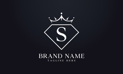 Diamond crown logo. Luxury queen logo for jewelry with letters