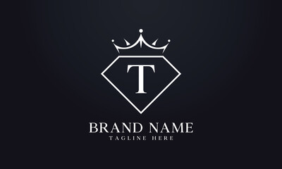 Diamond crown logo. Luxury queen logo for jewelry with letters