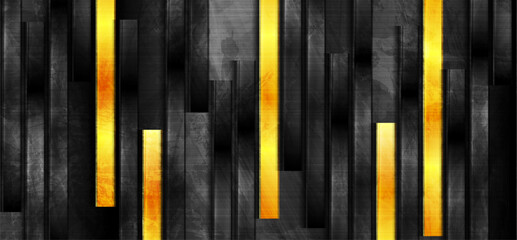 Black and yellow abstract grunge corporate striped background. Vector design