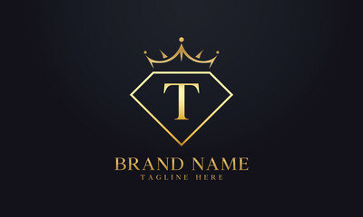 Diamond crown logo. Luxury queen logo for jewelry with letters