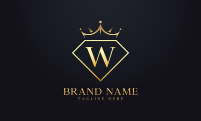 Diamond crown logo. Luxury queen logo for jewelry with letters