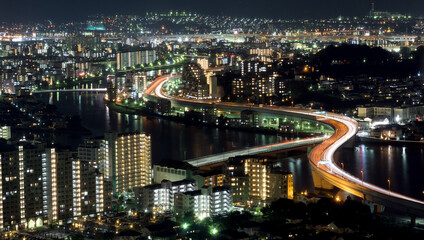 Fototapeta na wymiar The night view of Fukuoka from Fukuoka Tower