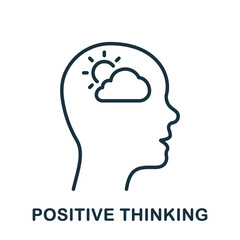 Positive Thinking Line Icon. Good Emotion, Happy Mood Outline Sign. Mental Health, Sun Shine in Human Head Linear Pictogram. Intellectual Process Symbol. Editable Stroke. Isolated Vector Illustration