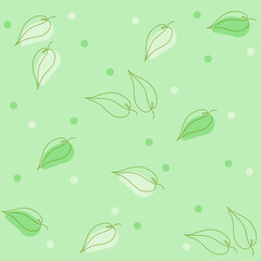 Leaves pattern. Spring leaves, nature motif print. One line stile. Vector illustration