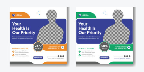 Set of healthcare medical service suitable for social media post design for hospital clinic doctor