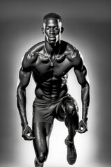 Fototapeta na wymiar Generative AI illustration of a photo B&W of a Sprinter African Man In Starting Position