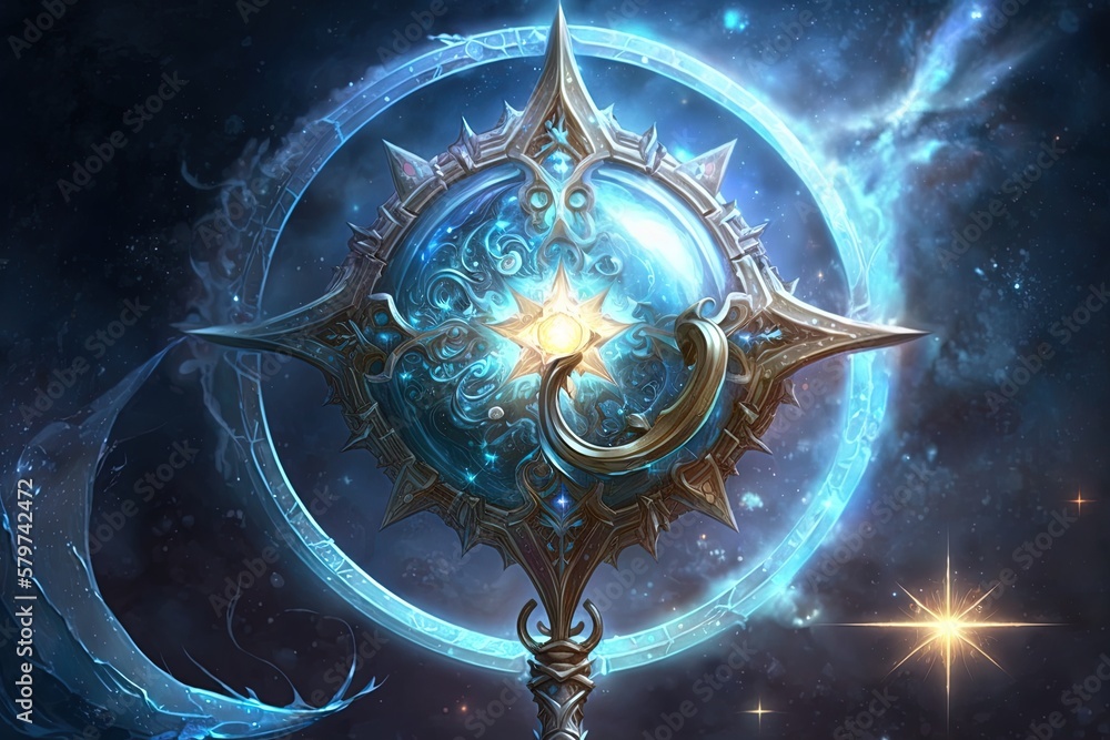 Poster starlit whisper: a celestial weapon of mythic mastery generative ai