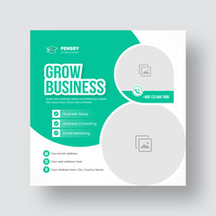 Digital marketing social media post web banner template. Digital business marketing banner for social media post. Set of Editable minimal square banner. Agency banner template with Turquoise Accents.