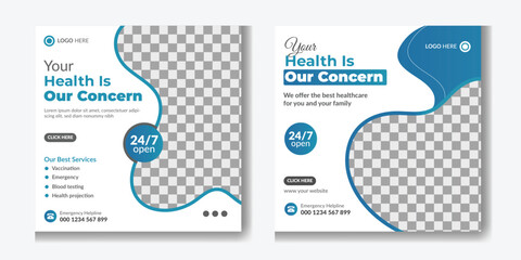 Medical social media post template design, Healthcare, and medical social media post web banner or square flyer design template