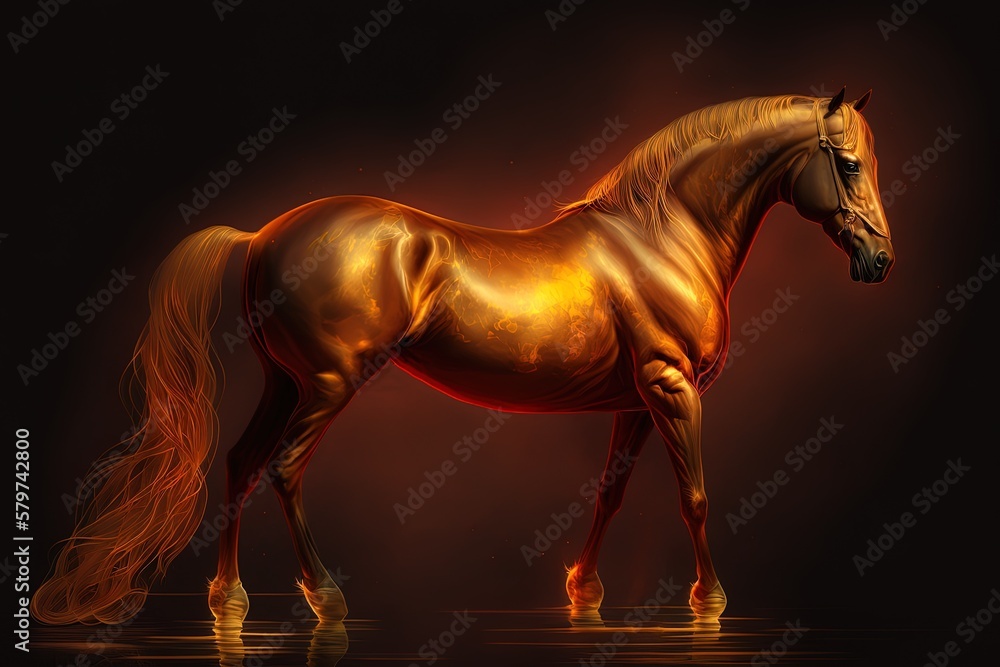 Poster the gleaming golden stallion of the deep red plain generative ai