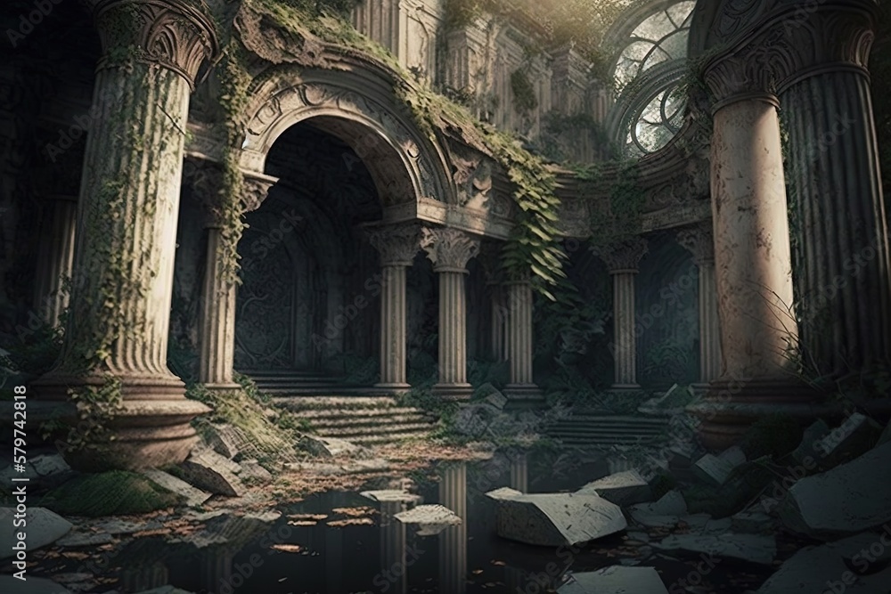 Aufkleber the glorious ruins of once flourished architecture generative ai