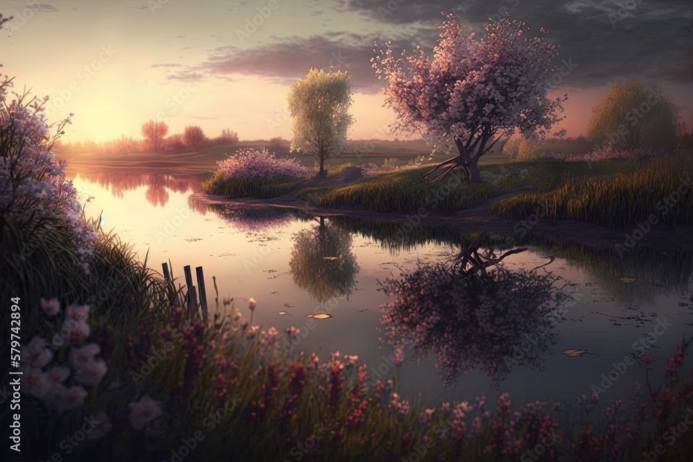 Poster the magic of a spring sundown - capturing the subtle elegance of nature generative ai