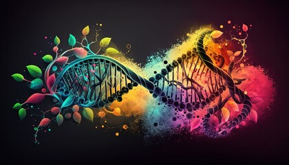 Obraz premium Biochemistry image with DNA Molecule close up detail. Intense colored background