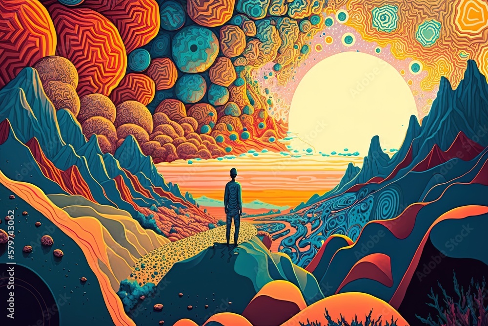 Poster Traversing the Mesmerizing Landscape of Psychedelic Artwork Generative AI
