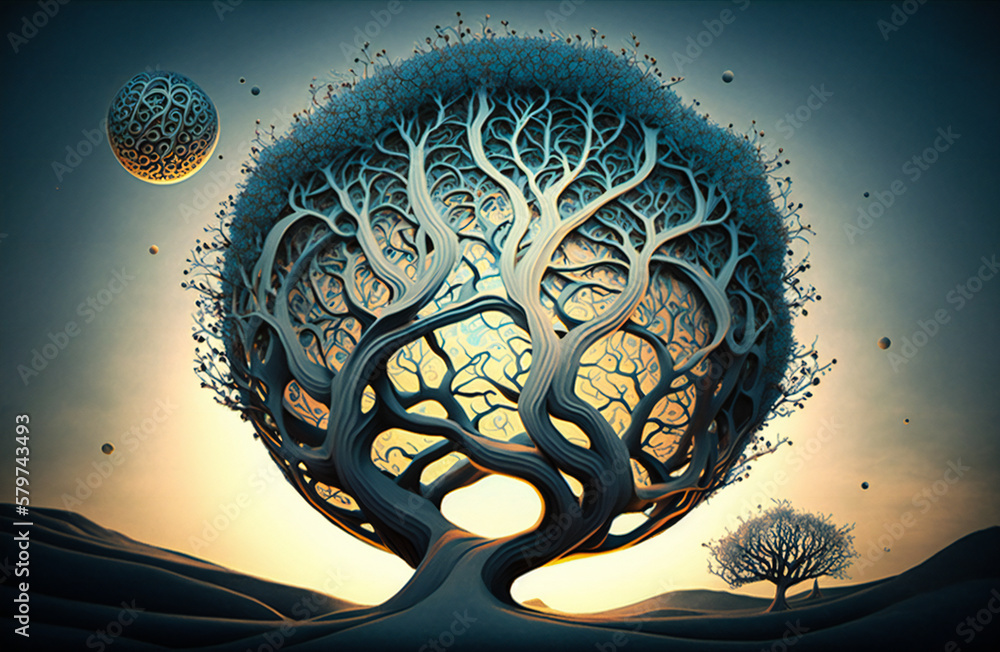 Poster stylized abstract artistic tree shape. created with generative ai technology.