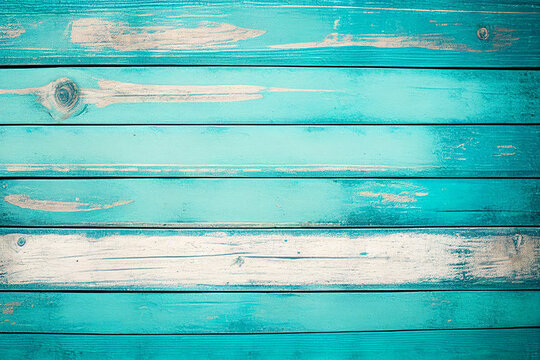 Retro,rustic background with old planks, teal, turquoise vintage color.Vintage beach wood background.