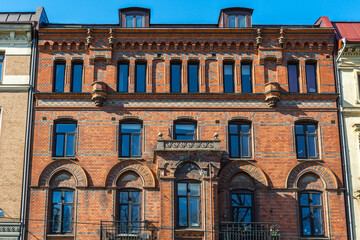 Naklejka premium Beautiful exterior of a vintage luxury Swedish apartment building
