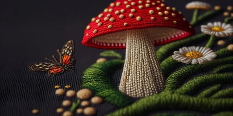Amanita canvas embroidery yarn Generative AI