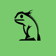 Vector iguana silhouette. Iguana silhouette icon isolated on green background.