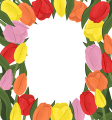 Tulip flowers banner or card layout with white space for text. Spring flowers background. Vector illustration.