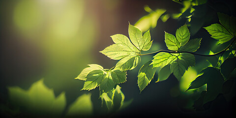 Green leaves in the sun background made with generative AI