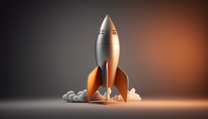 Metal rocket empty and simple background gradient