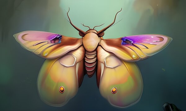 Beautiful Saturniids Giant Silk Moth Watercolor. Created by Generative AI.
