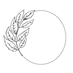 floral bohemian elegant aesthetic circle frame with leaves in doodle style isolated on white background.
