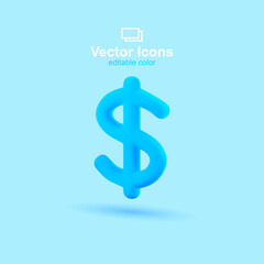 3d vector icon. Social media set. Dollar Icon. Money symbol.