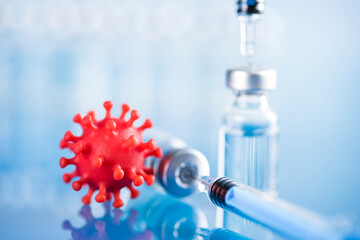 Close up medical syringe with a vaccine