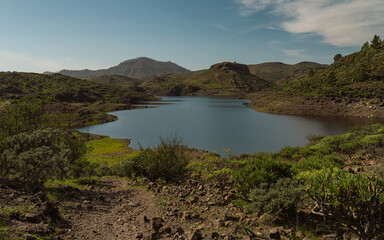 View of Presa de las Niñas dam in a sunny day in Gran Canaria, Spain