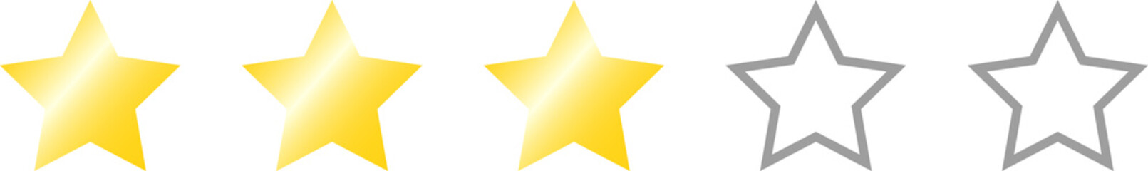 Three star review rating.  Website product review stars. Rating Stars. 3 stars customer product rating.  Flat icon for apps and site