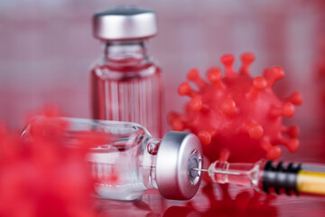 Close up medical syringe with a vaccine