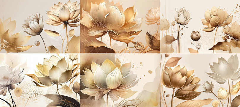 Luxury poster wallpaper design with lotus flowers. Generative AI