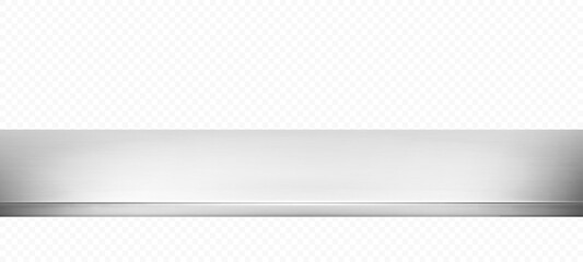 Metal kitchen tabletop isolated on transparent background. Steel table or countertop. Realistic vector illustration