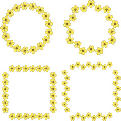 Set of frames with yellow buttercups on white background. Vector image.