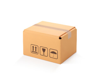 3D cardboard closed box isolated on white background. Render delivery cargo box. Cartoon style cardboard box or delivery package. 3d realistic vector..