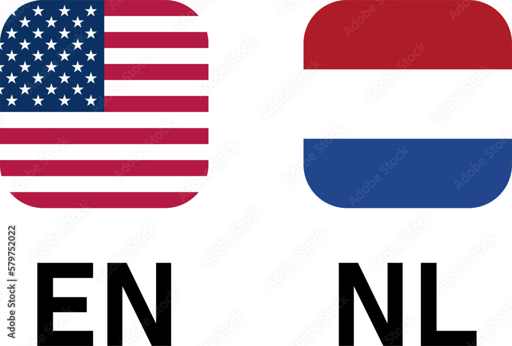 Poster soft square flag selection button badge icon set with usa united states of america and netherlands f