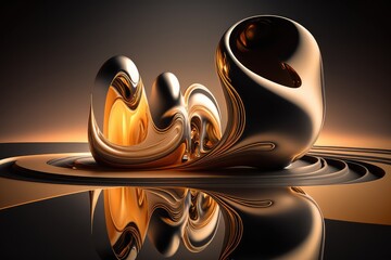 Golden and black liquid waves abstract background. Generative AI