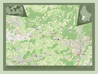 Canton Capellen, Luxembourg. OSM. Labelled points of cities