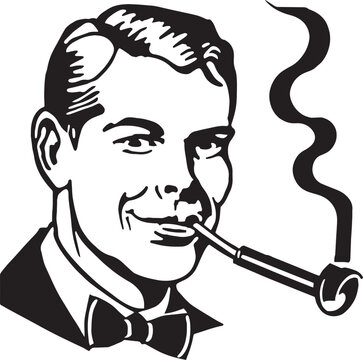 Man Pipe Smoking Chap Retro Clip Art Vector Illustration SVG